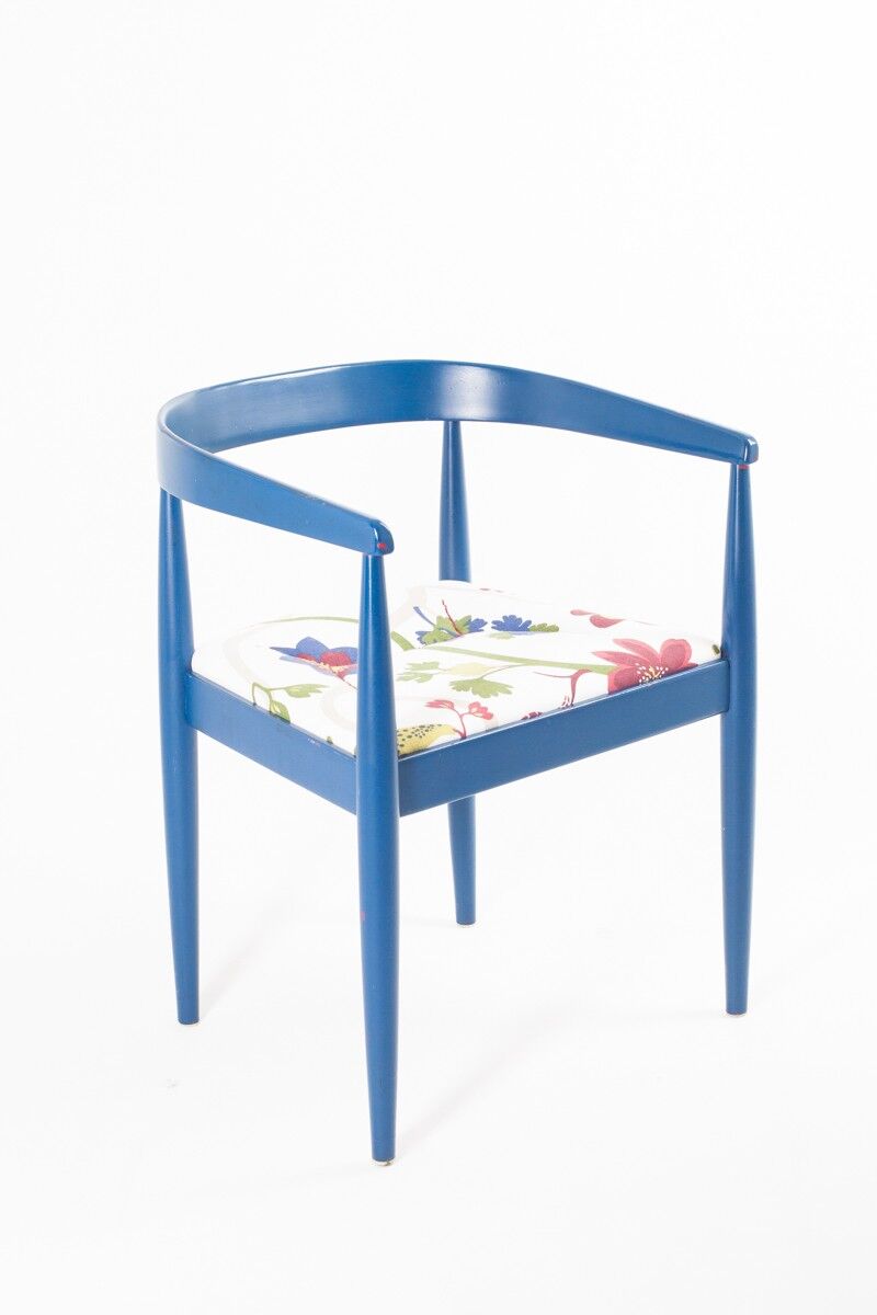 Vintage Flower Fabric & Blue Beech Armchair