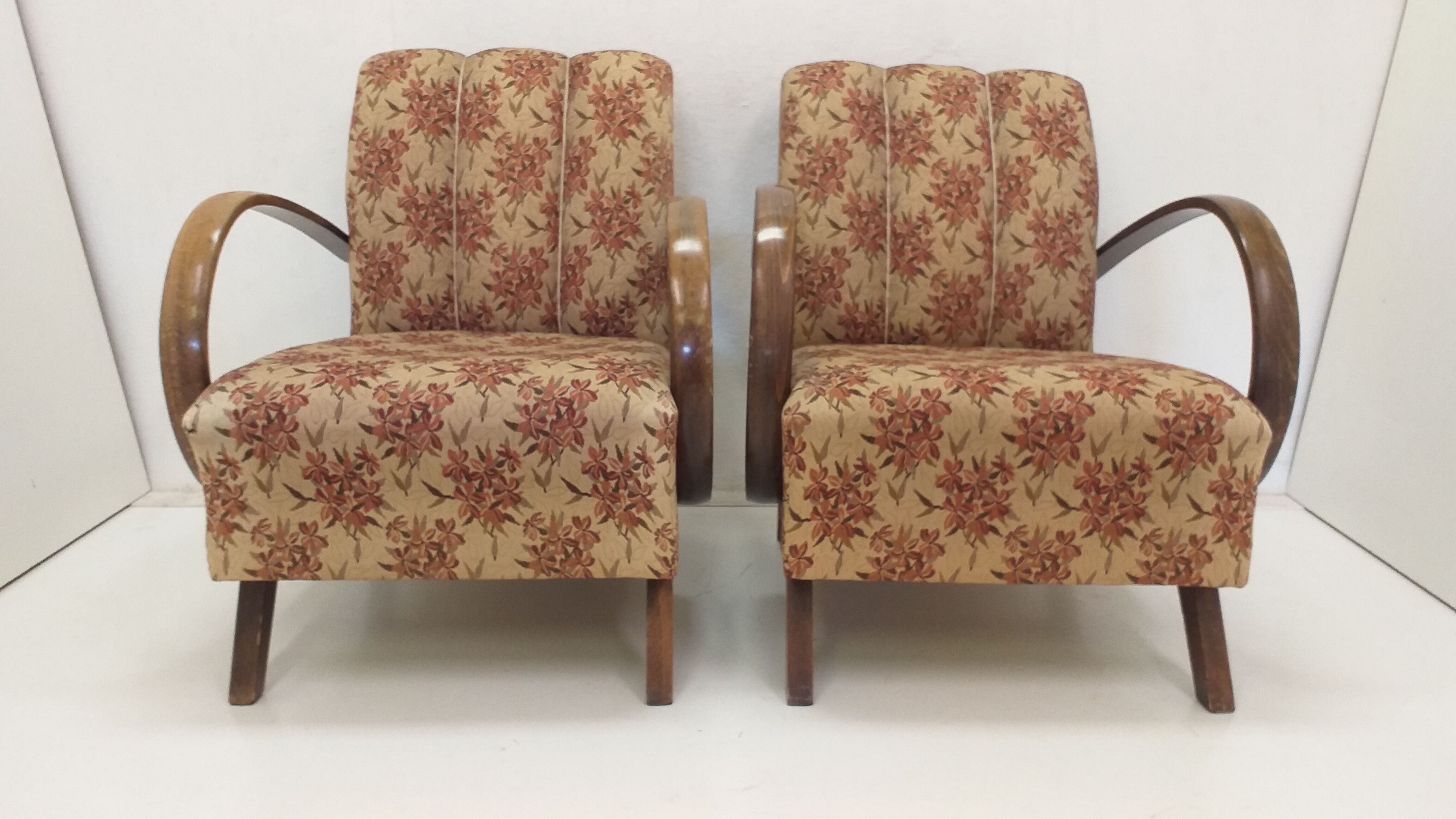 Set of 2 armchairs H 410 Halabala and coffee table for UP Závody, Czechoslovakia