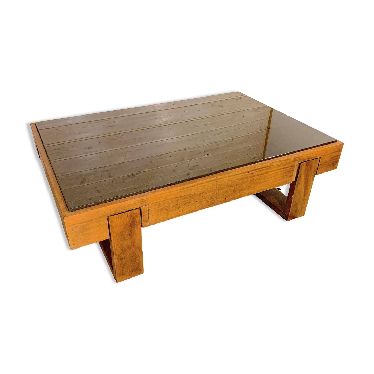 Rosewood coffee table, with black glass top, Brazil 1970