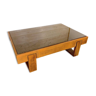 Rosewood coffee table, with black glass top, Brazil 1970