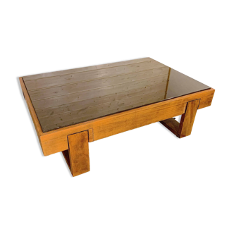 Table basse en palissandre, avec plateau en verre noir, Brésil 1970