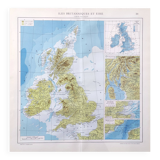 Vintage map of Great Britain and Ireland 43x43cm from 1950