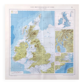 Carte vintage Grande-Bretagne et Irlande 43x43cm de 1950