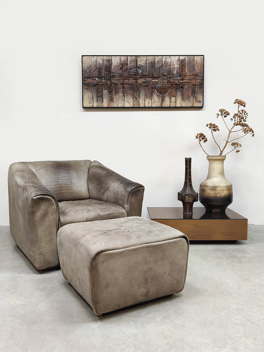 Vintage leather DS47 armchair ottoman De Sede
