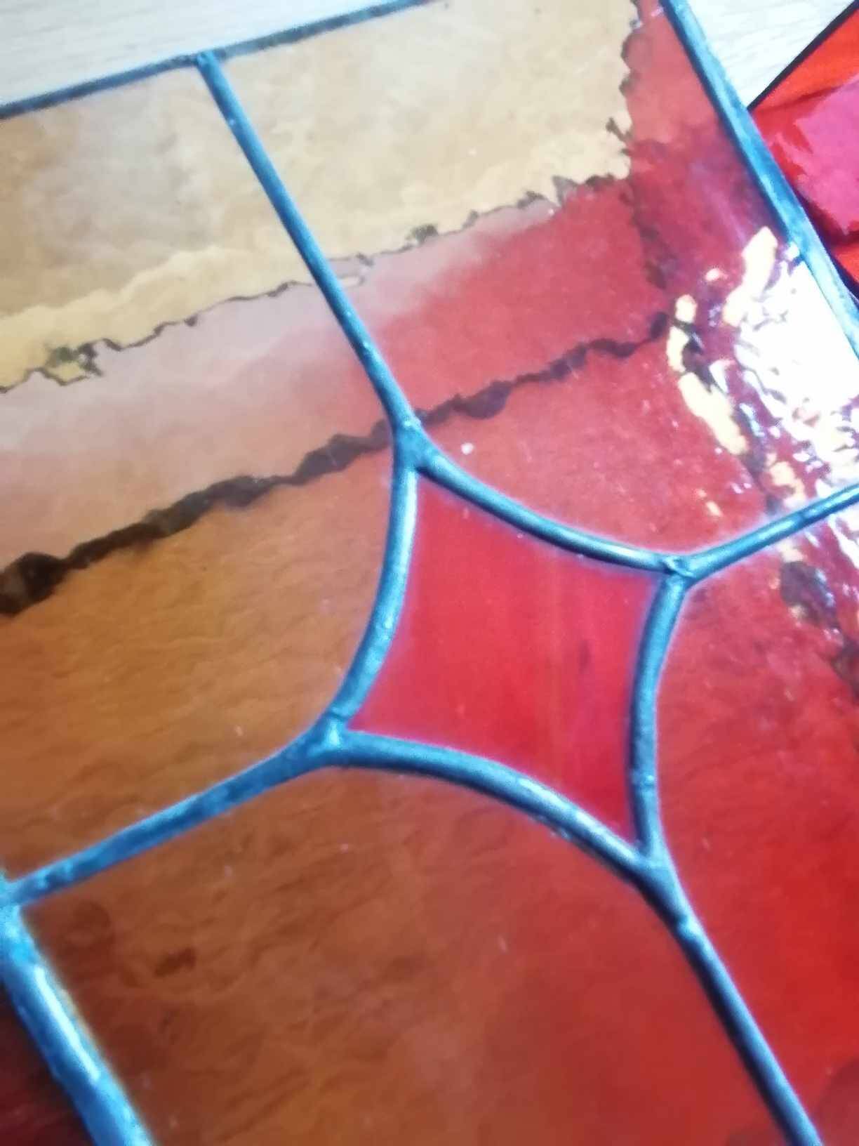 Pair of vintage stained glass and glass paste wall lights.