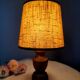 Table lamp foot turned wood, lampshade jute - vintage 1970