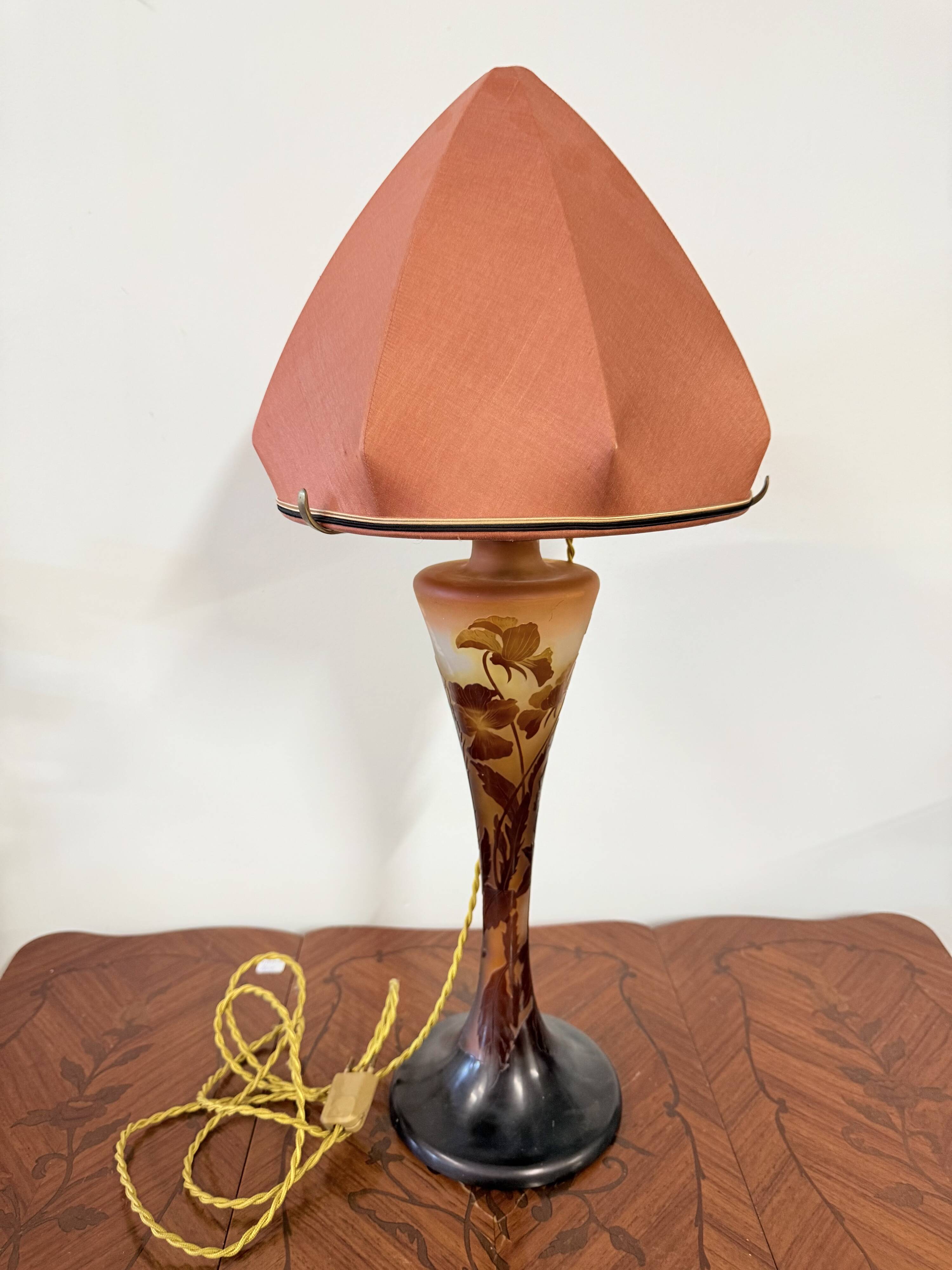 Art Nouveau mushroom lamp – Émile Gallé – Floral pansy decoration