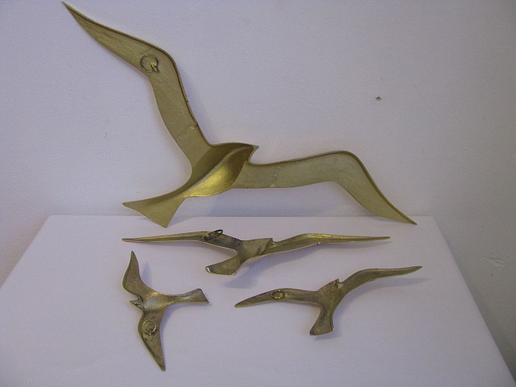 Wall Decoration Set 4 X Seagull / Swallow / Bird. Brass 70 / 80s