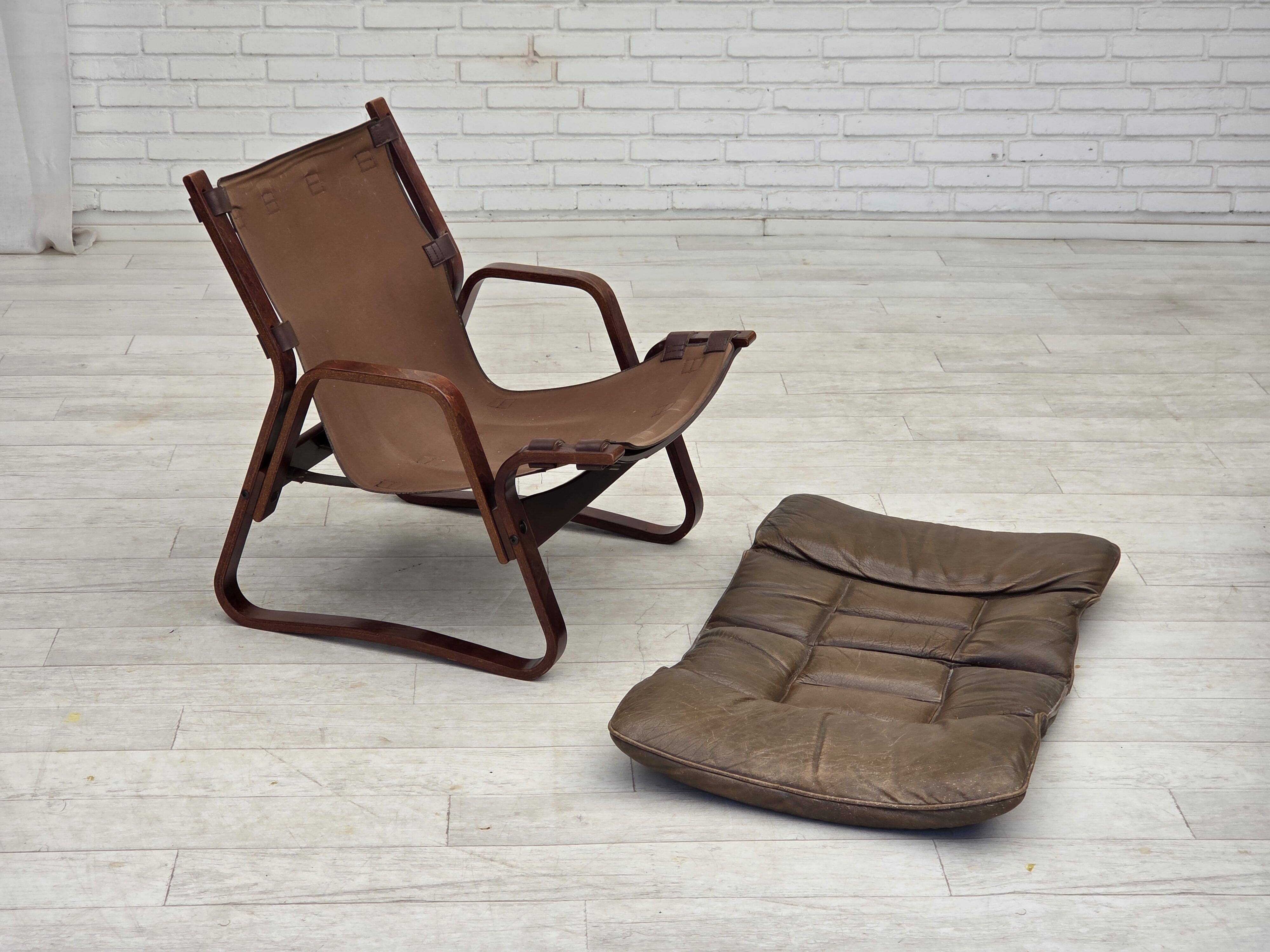 1970s, Norwegian lounge chair, brown furniture leather.