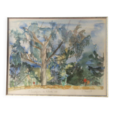 Aquarelle 1981 "L'Eucalyptus de Kelinda", signée S. Zurich et encadrée