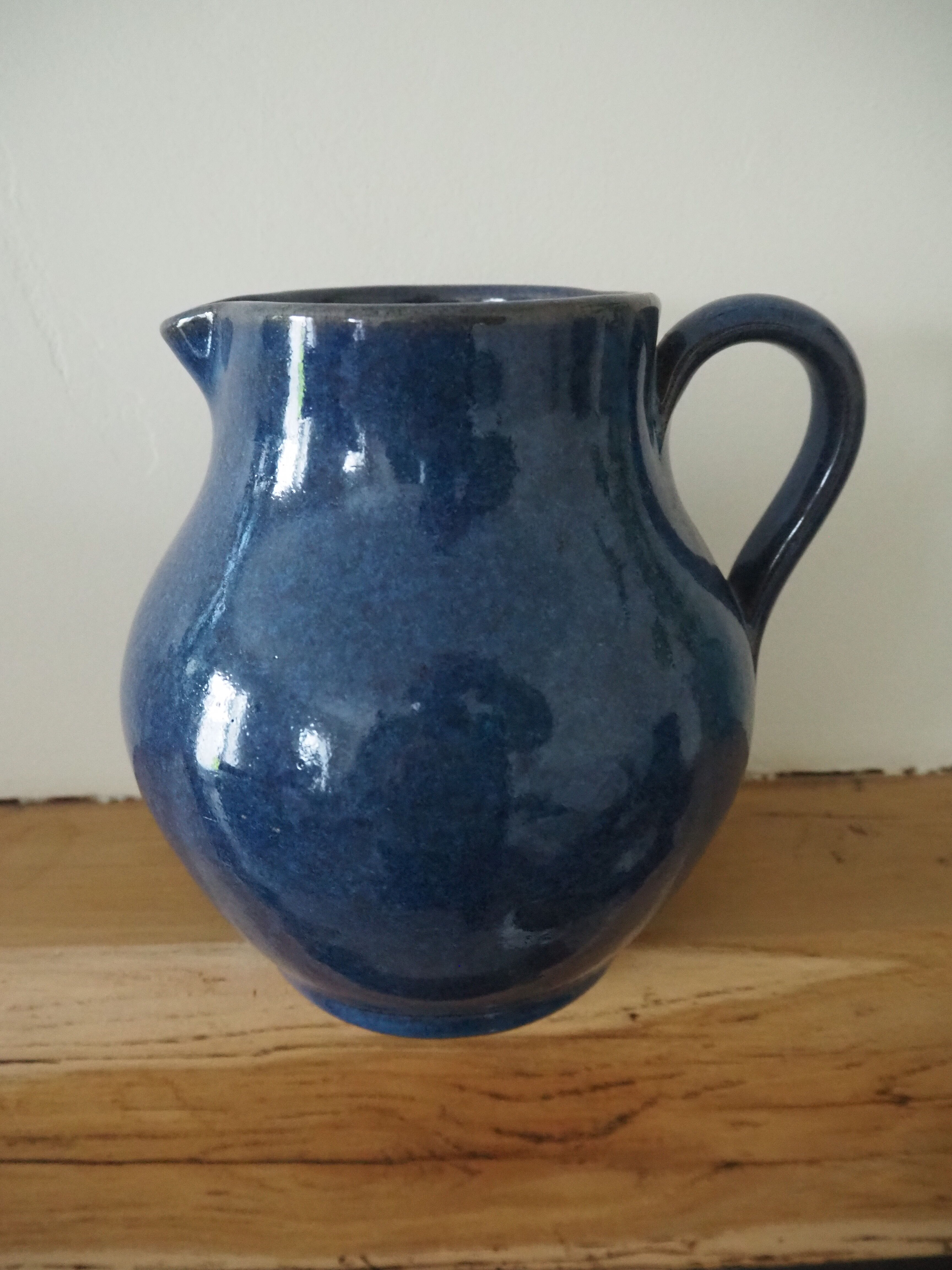 Ceramic pitcher – blue enamel signed J. Normand handmade in France