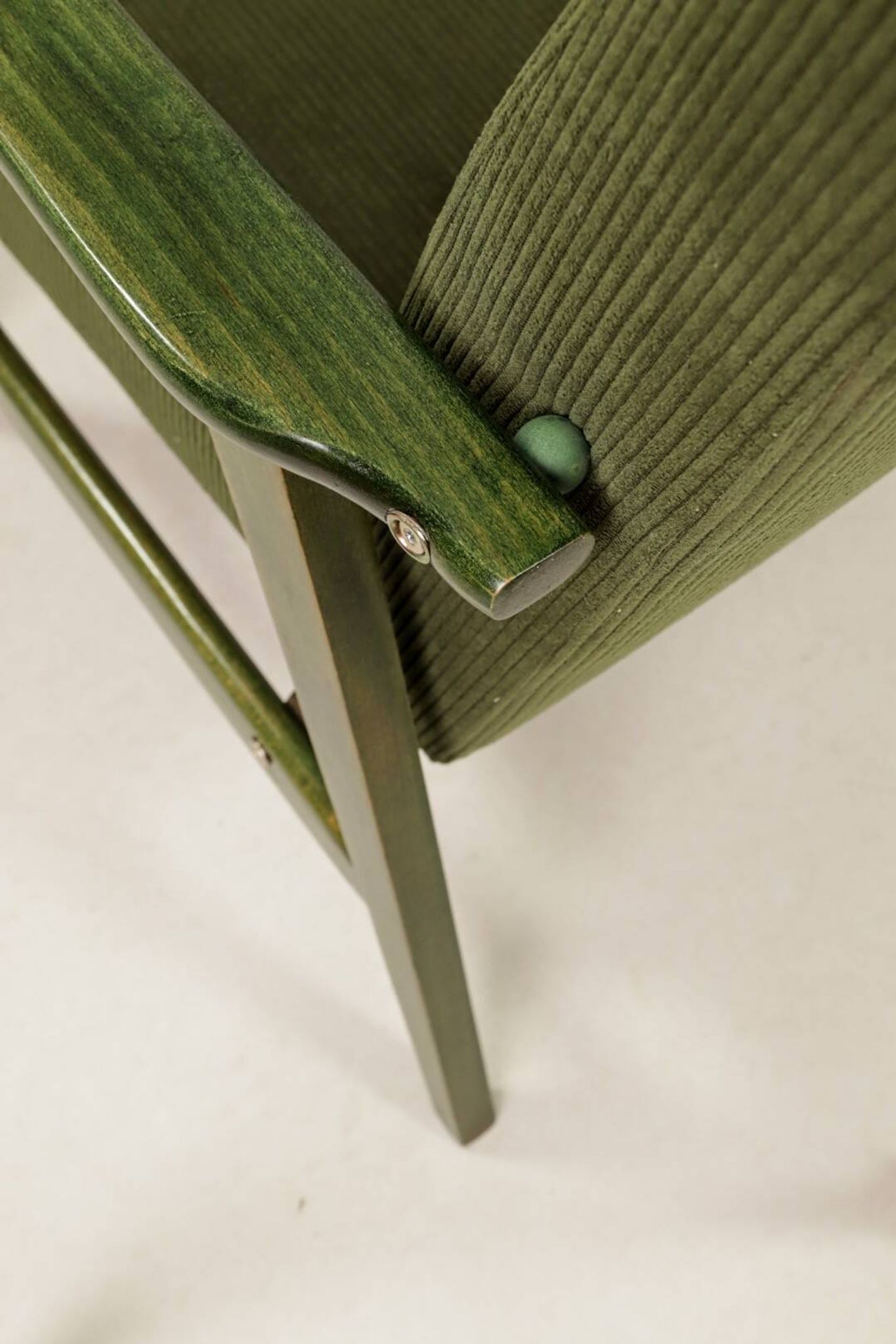 Lounge Chair Vintage Olive Green Corduroy ,Green Wood