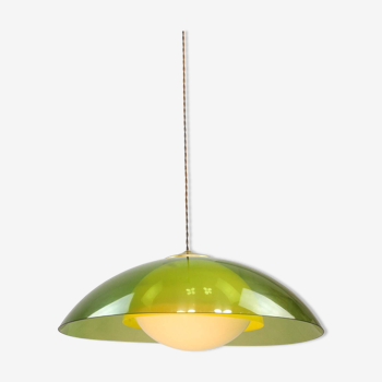 Large Italian Space Age Green & Yellow Pendant Lamp in Plexiglass & Brass