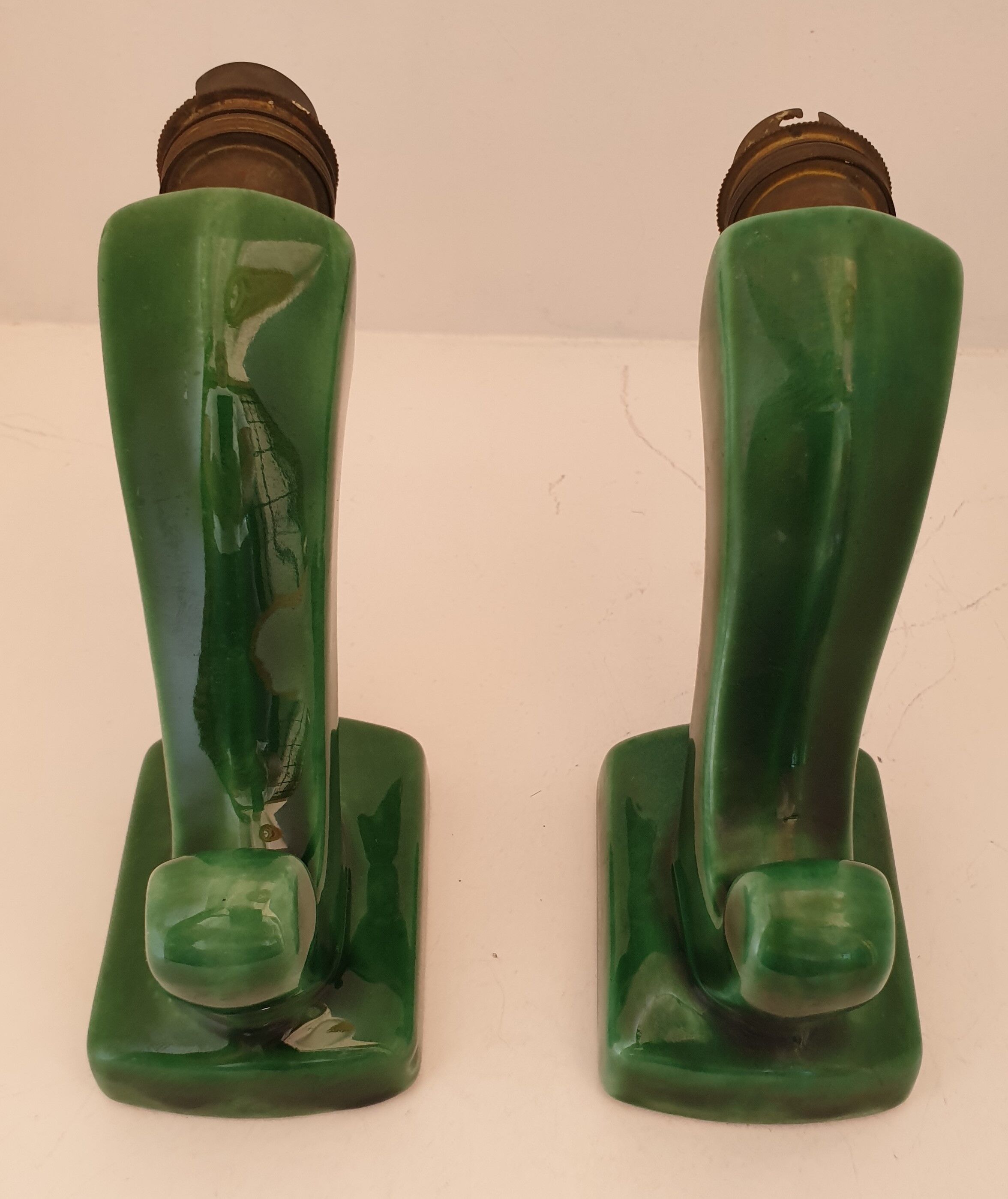 Pair of art deco sconces in emerald green ceramic