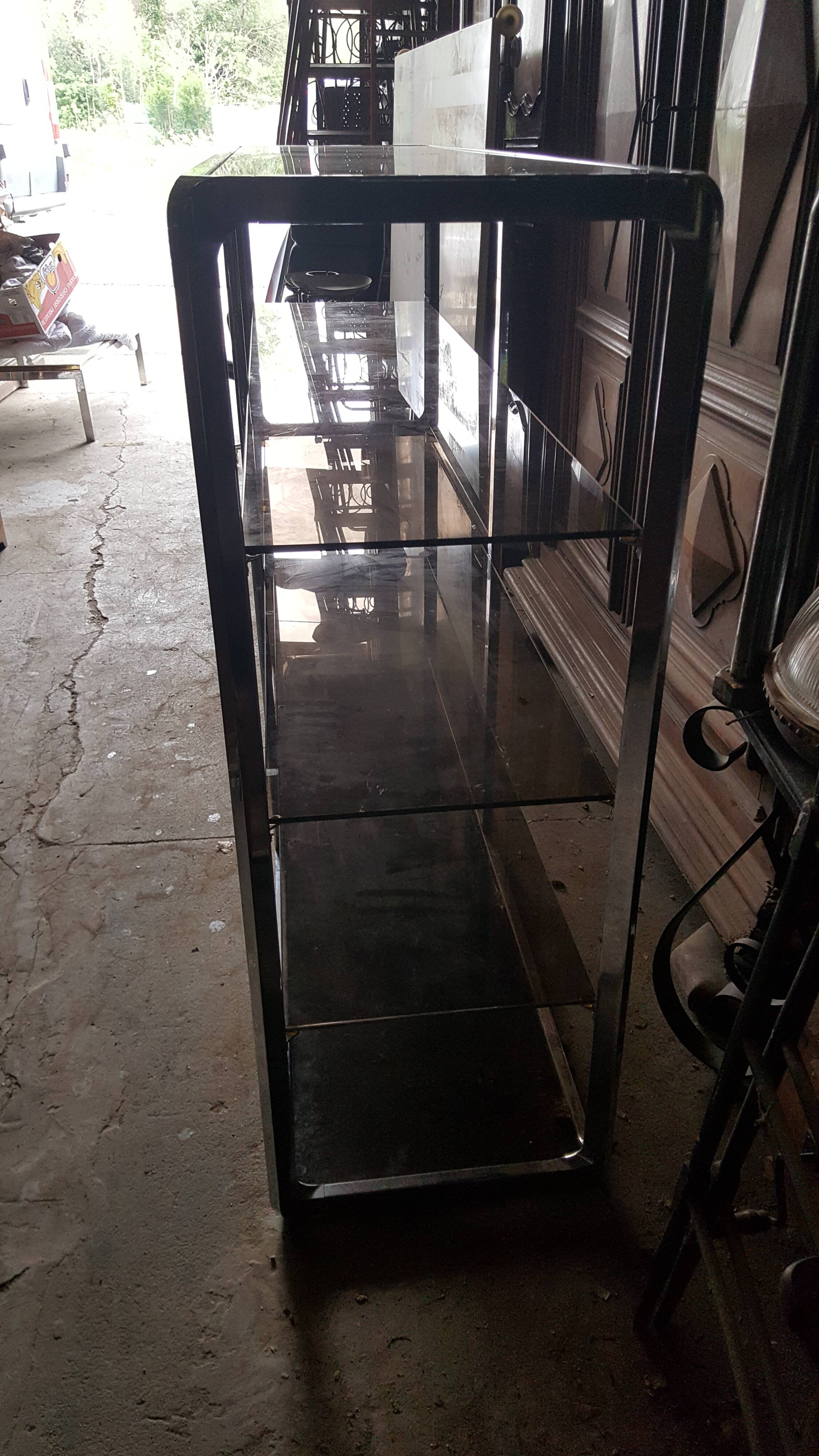 Large double shelf in chrome and smoked glass, 1970s, by Fratelli