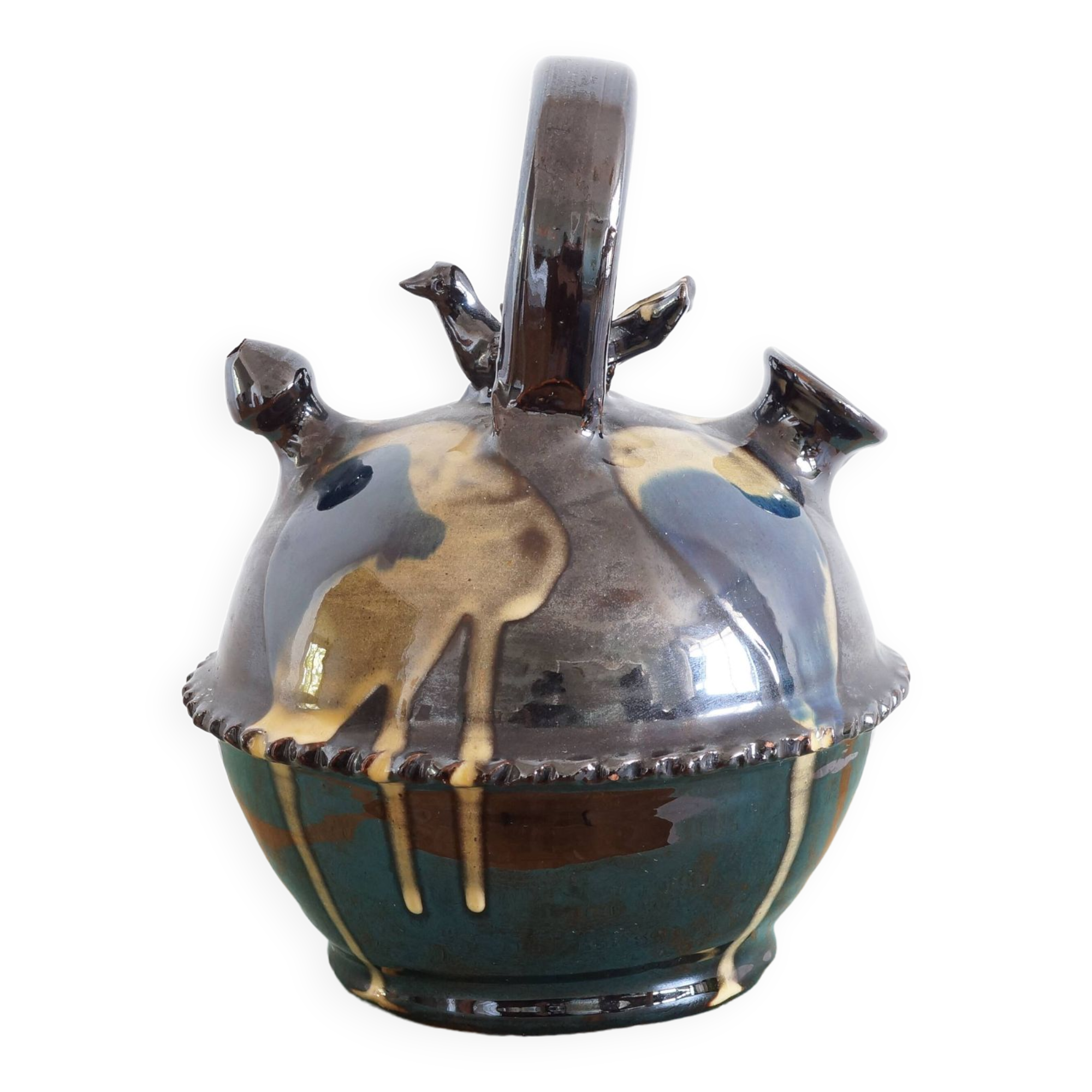 Glazed terracotta gargoulette with bird decoration