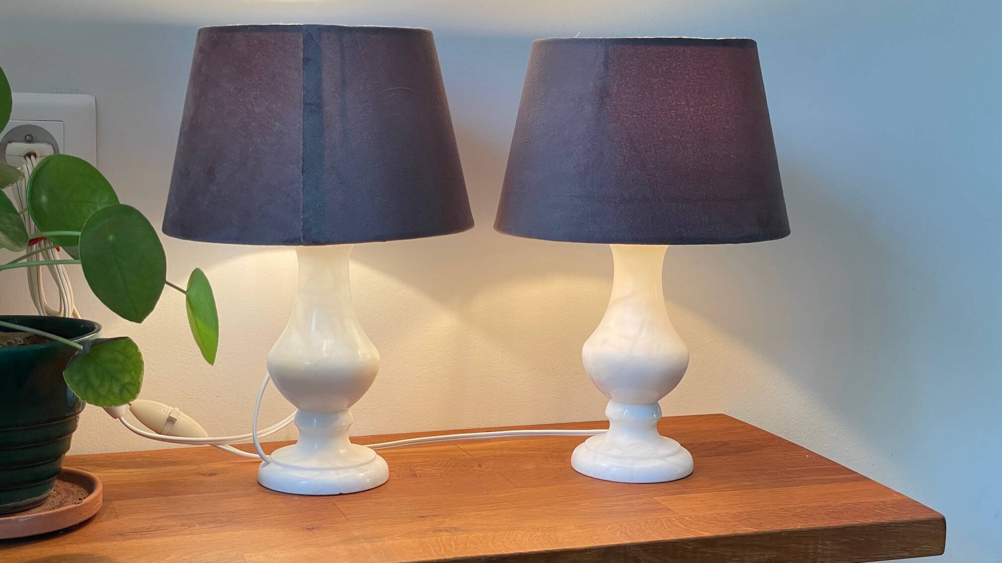 Pair of Vintage Alabaster Stone Lamps