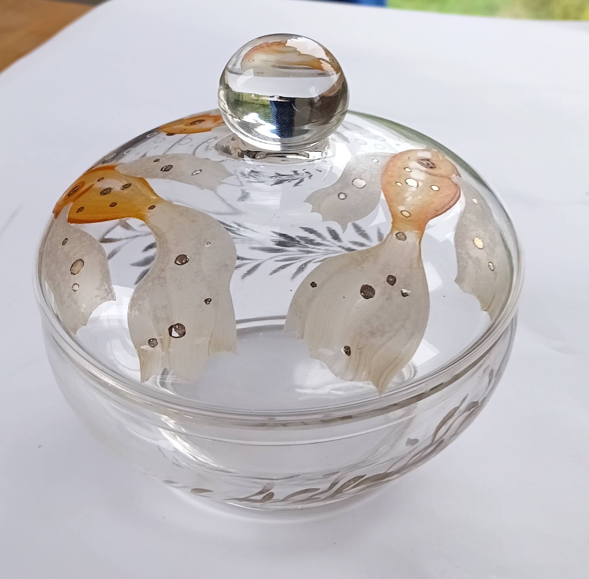 1930s Antique Bohemian Glass Bonbon Dish, Hand blown & painted, Art Deco
