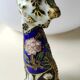 Chinese cat figurine in bronze / brass enamel cloisonné. floral motifs, gold inclusions