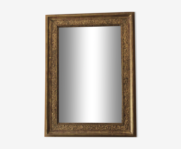 Miroir ancien doré à la feuille d'or et glace au mercure