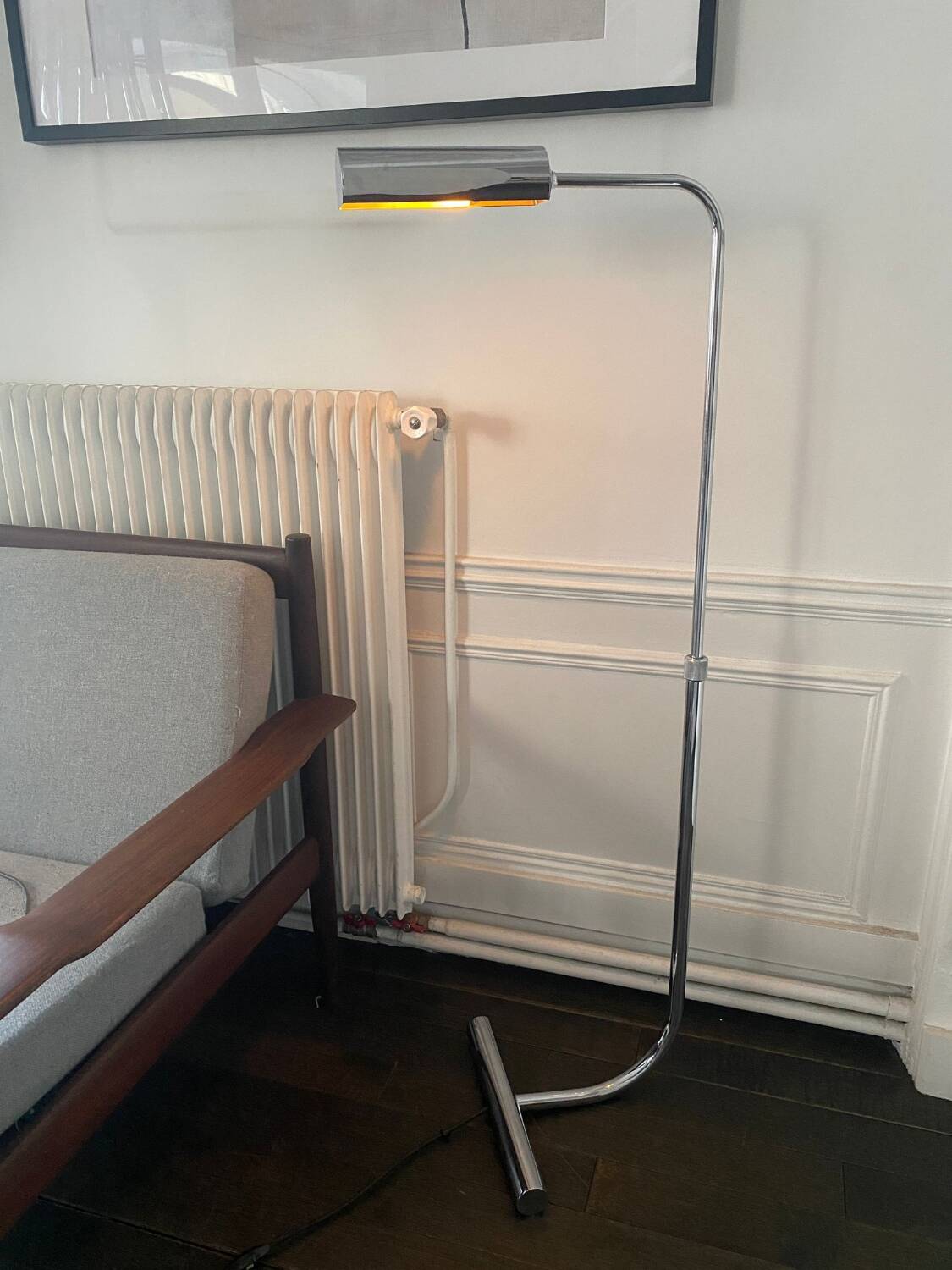 Minimalist chrome reading light / light fixture from 1970 by Christian Liaigre - Vintage height-adjustable floor lamp