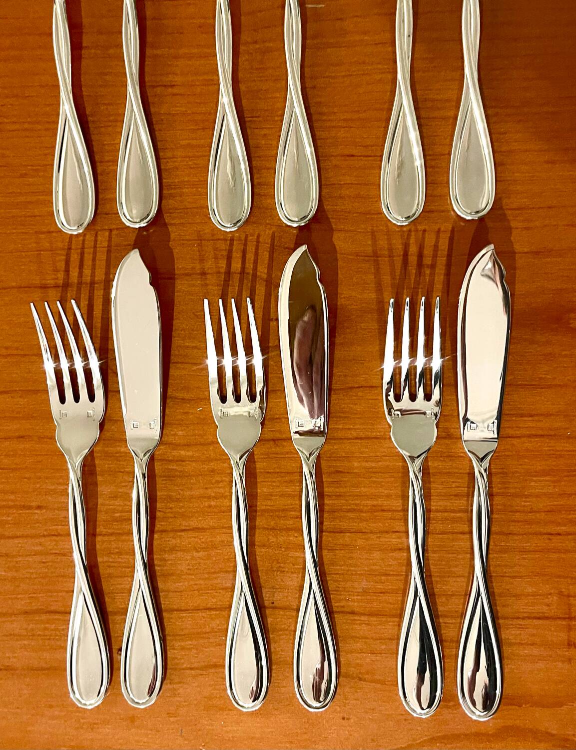 Christofle Galéa, fish cutlery, 6 forks, 6 knives.