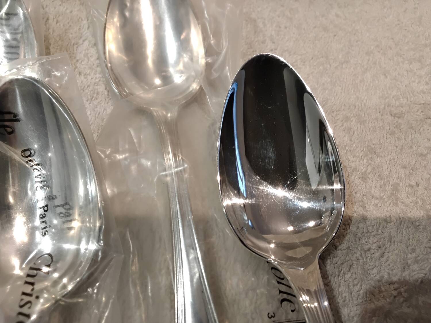 4 silver-plated dessert spoons by Christofle Spatours, new