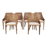 Rattan and Wood Chairs, France, Set of 6