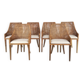 Rattan and Wood Chairs, France, Set of 6