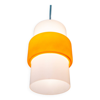 White and orange opaline pendant light 1970