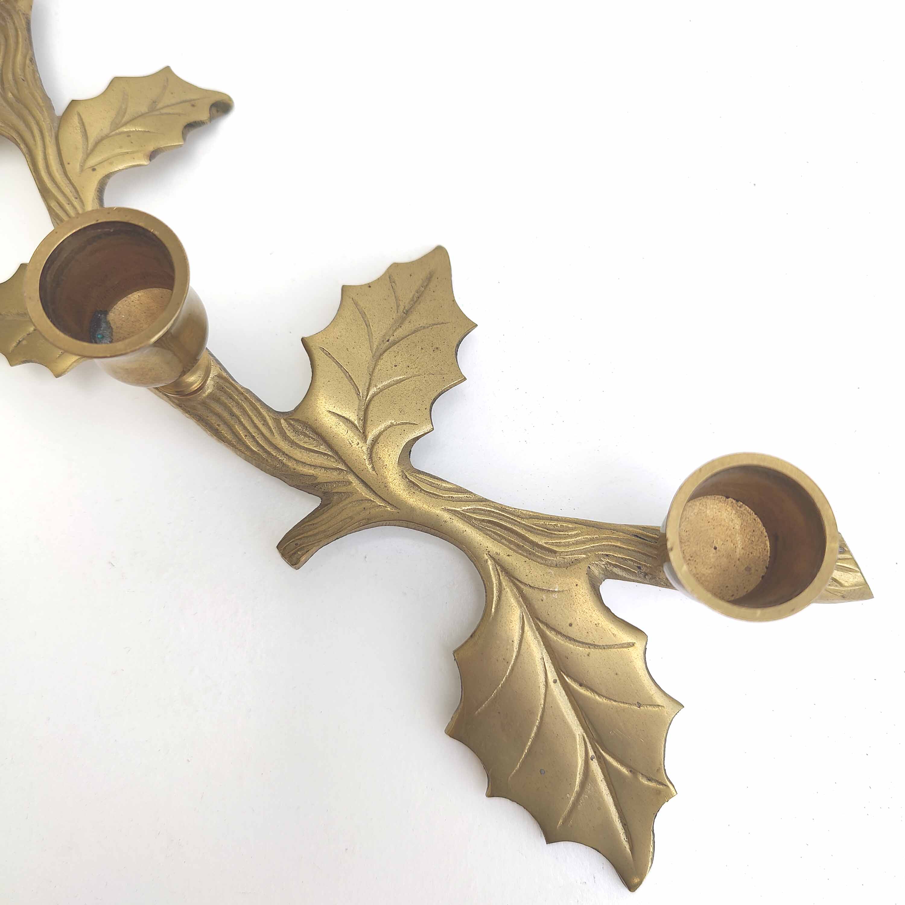 Brass "holly leaves" candle holder for 3 candles