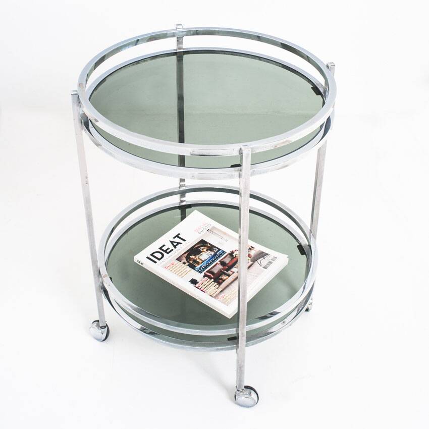Vintage side table or serving table. Chrome metal and glass - Spain, 70s.