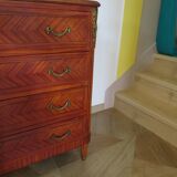 Louis XVI chest of drawers - Bronze - Butterfly wood veneer marquetry - 1930