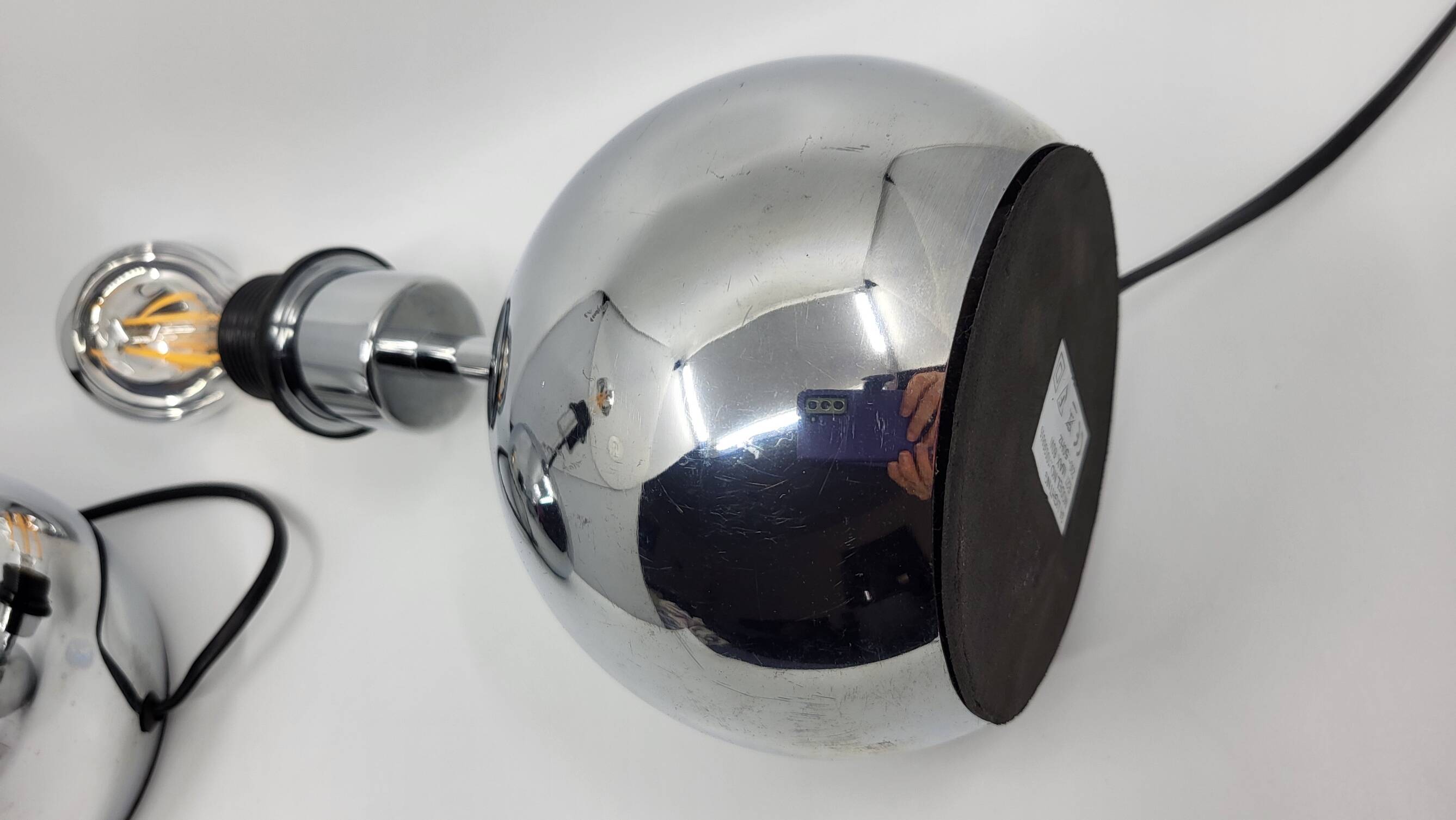 Pair of ball lamps, to be placed in chrome-plated stainless steel Vintage