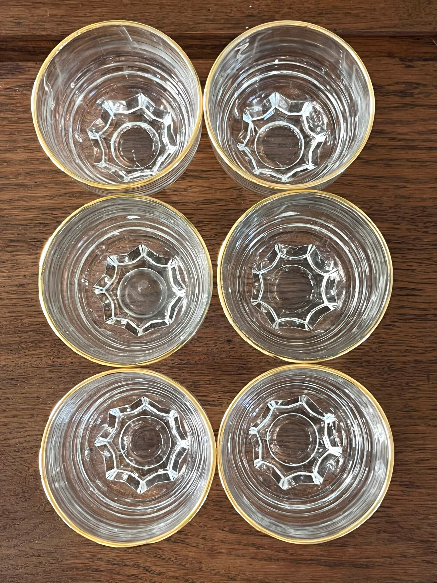 Verres en verre vintage avec bord doré, ensemble de 6