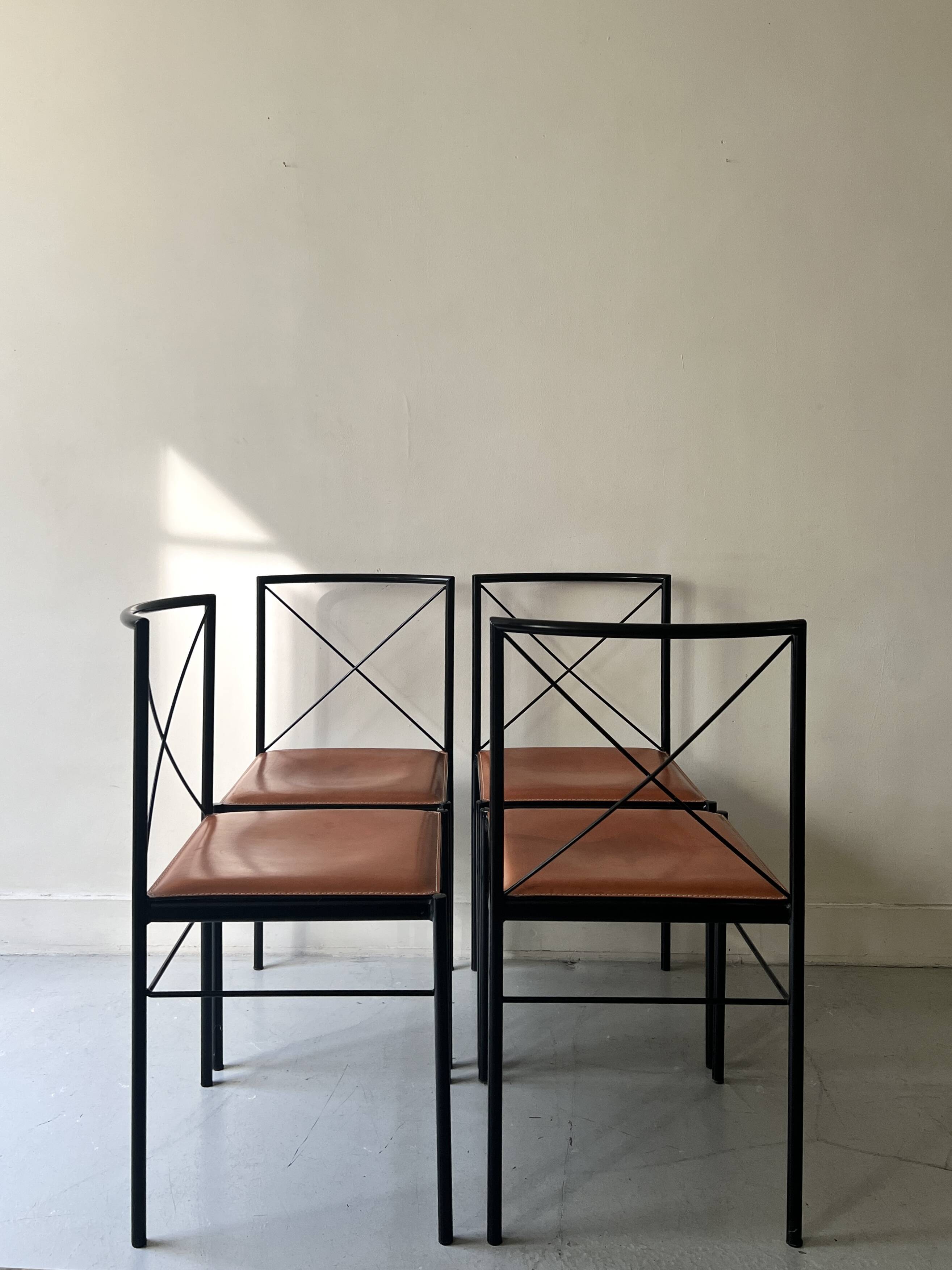 Cognac metal and leather chair, Arrben Italy design 1970