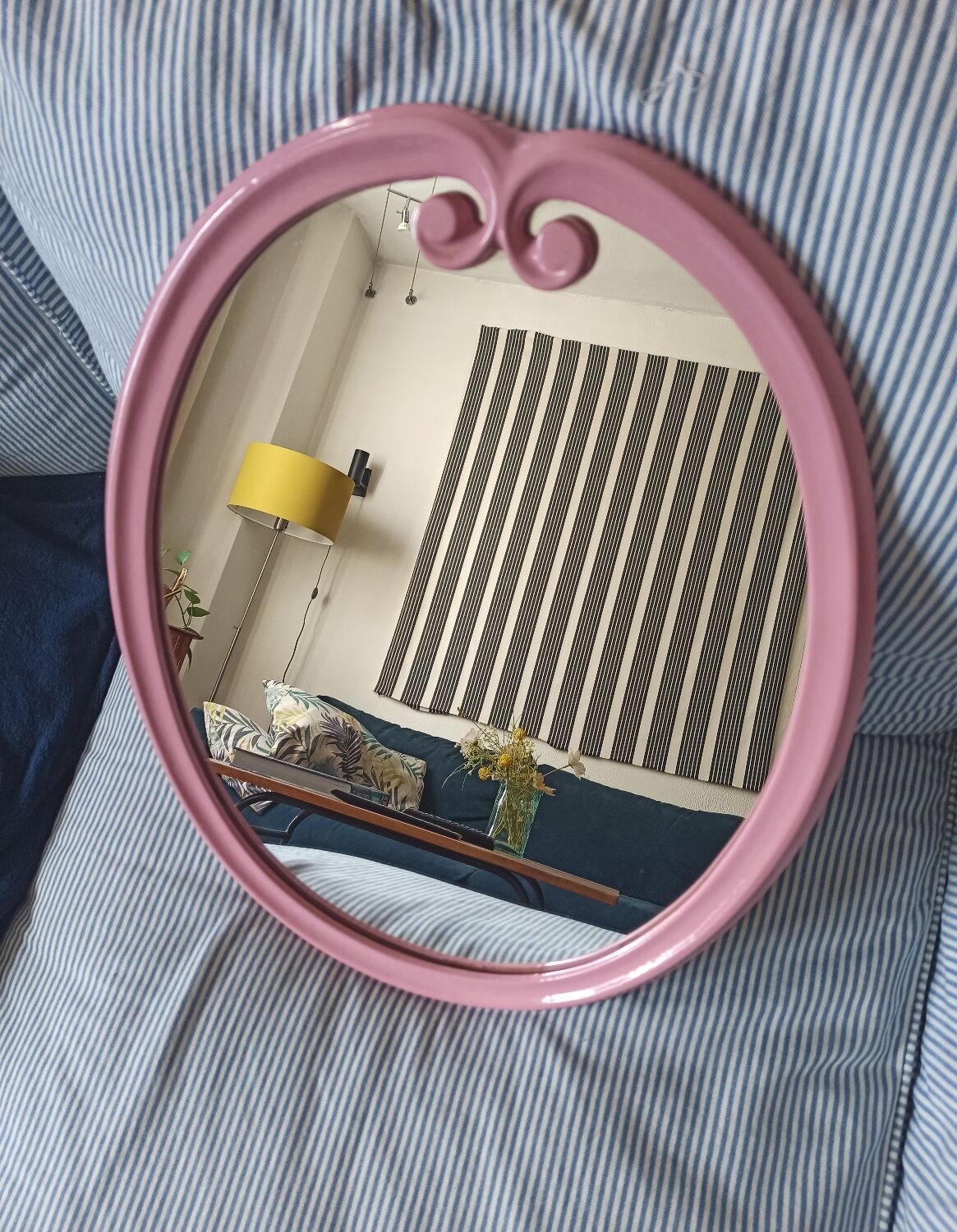 Vintage pink oval cast iron mirror