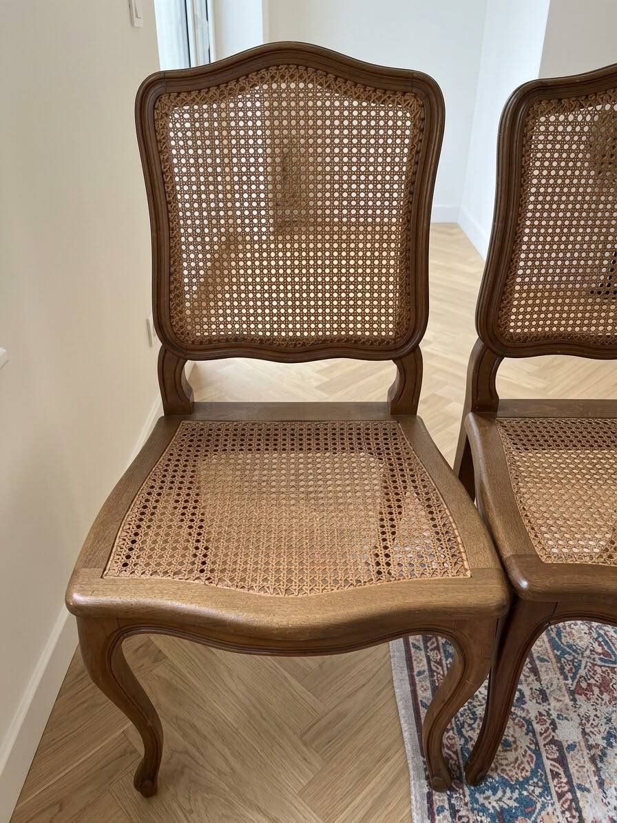 Lot de 6 chaises anciennes en bois et cannage