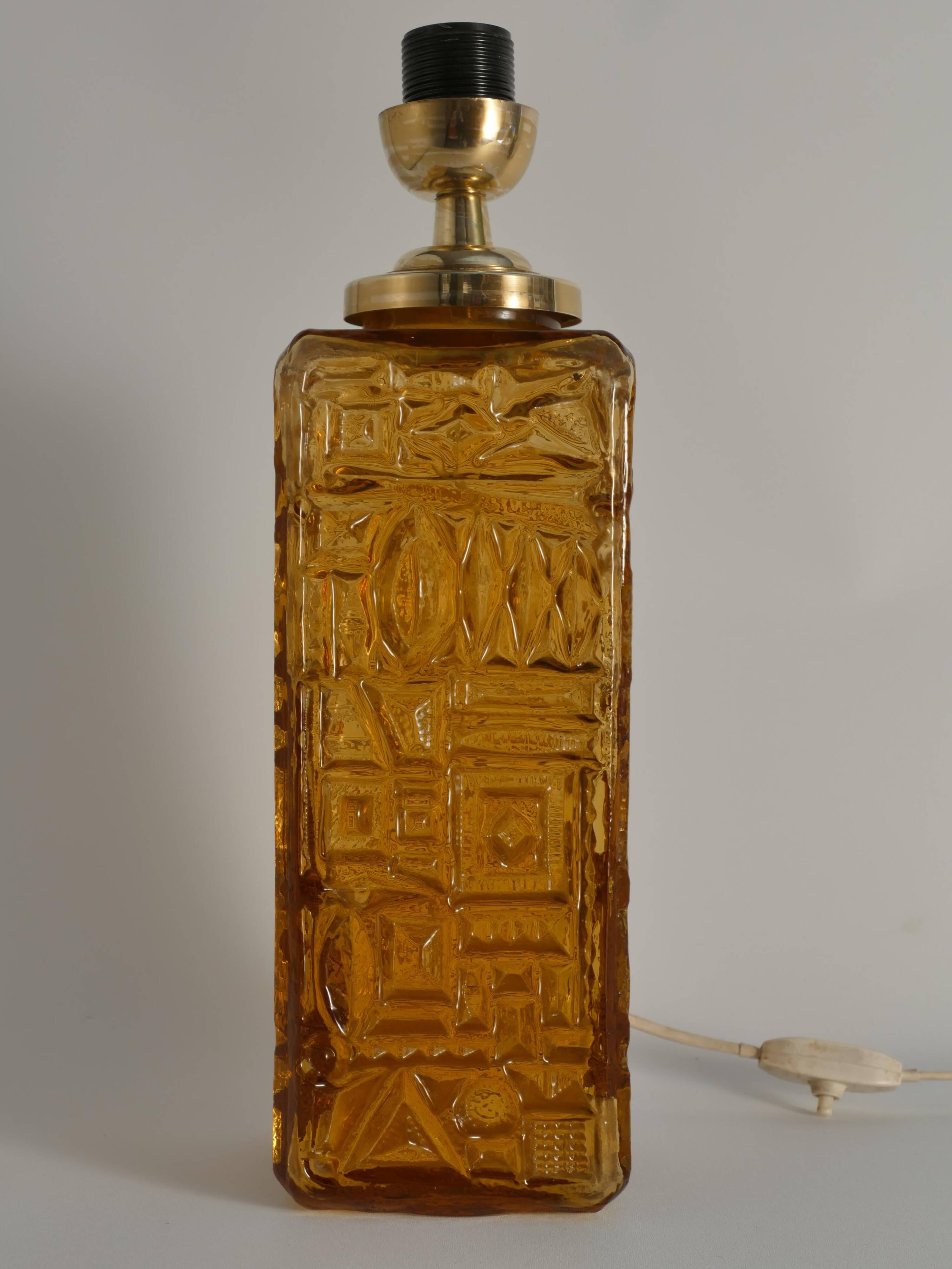 Large Amber Glass Table Lamp by Gustav Leek for Orrefors, 1960s