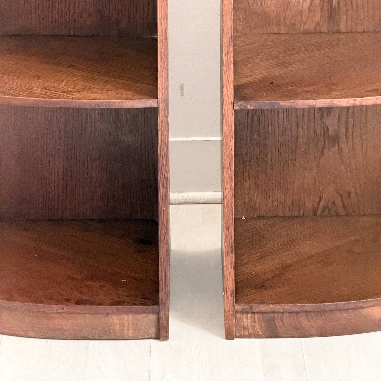 Pair of vintage 1950s corner side tables.
