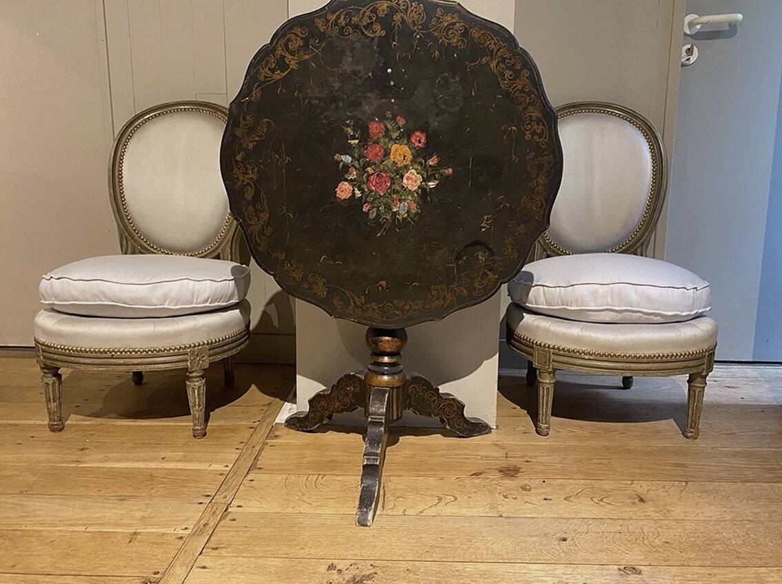 Pair of Louis XVI style armchairs with medallion backs, circa 1900