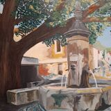 Oil on canvas "The fountain of Flassan at the foot of Mont Ventoux"