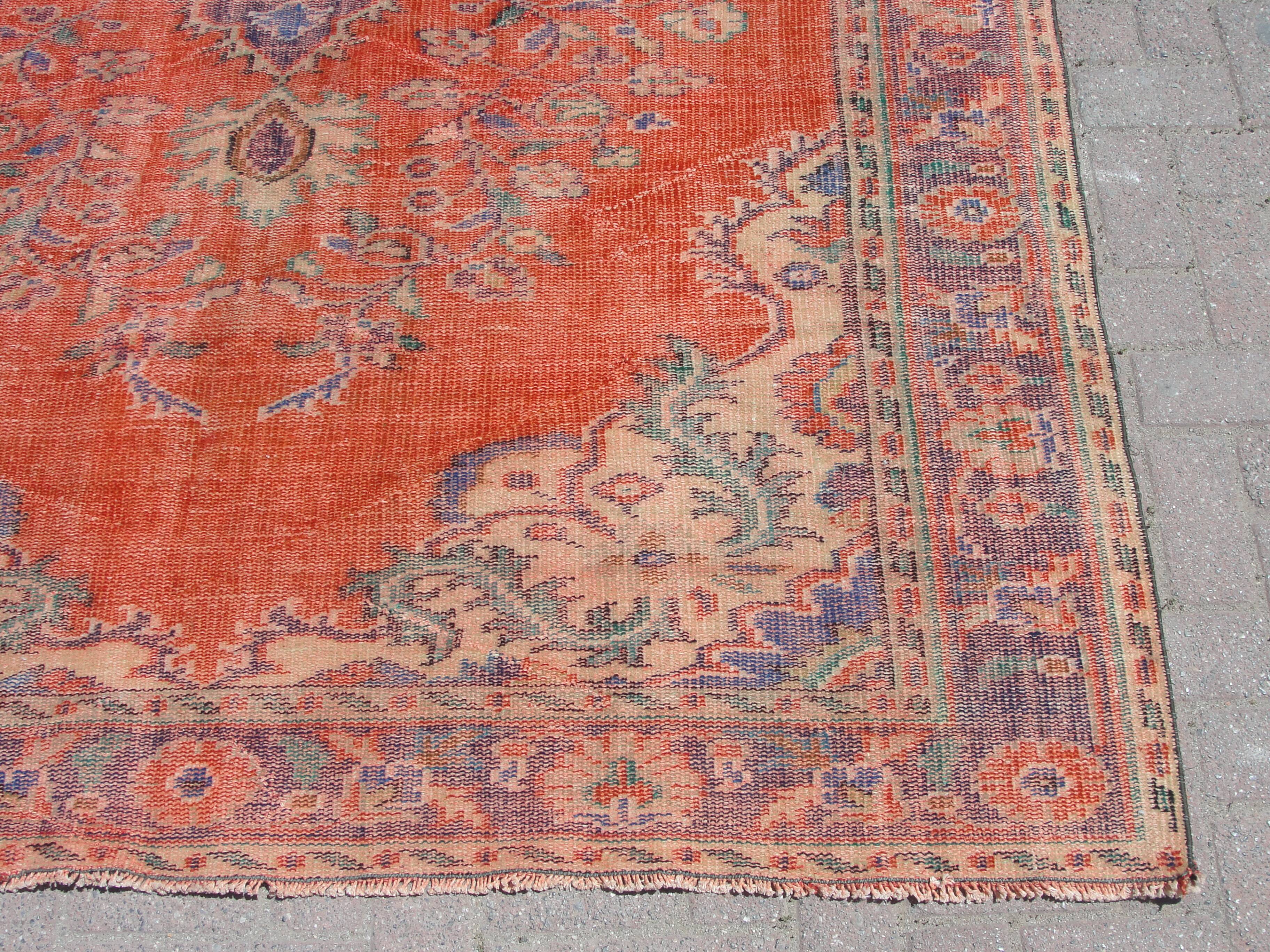 Turkish oushak large handmade red rug 194cm x 286cm living room rugs