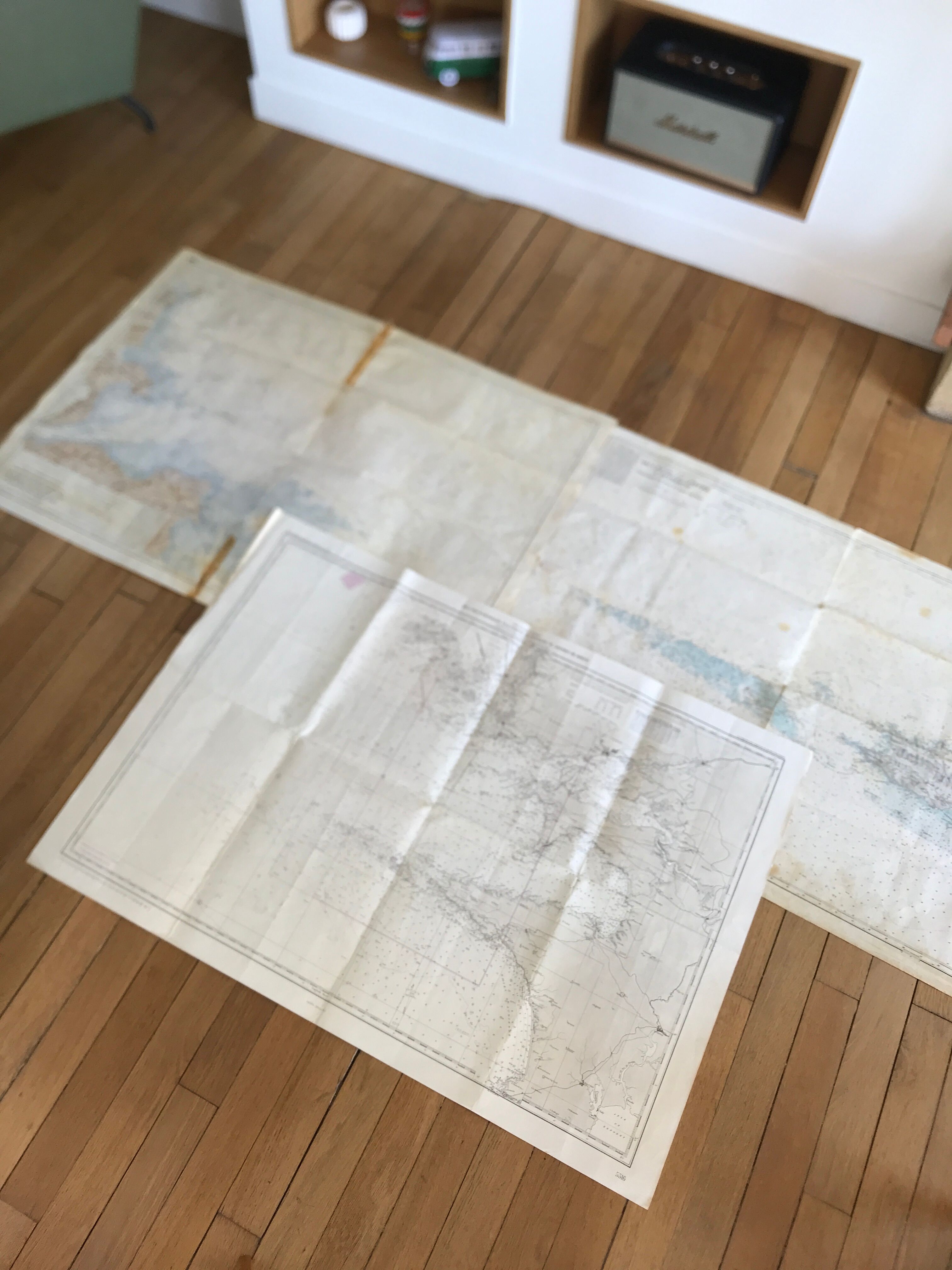Old nautical charts on the breton coast