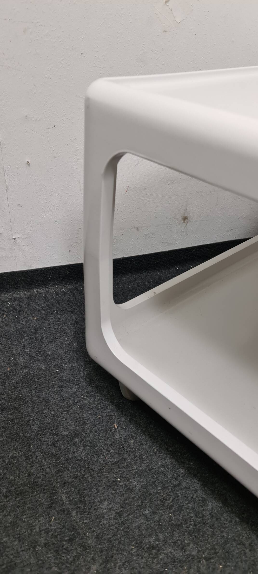 Vintage,white cubed side or coffee tableon wheels