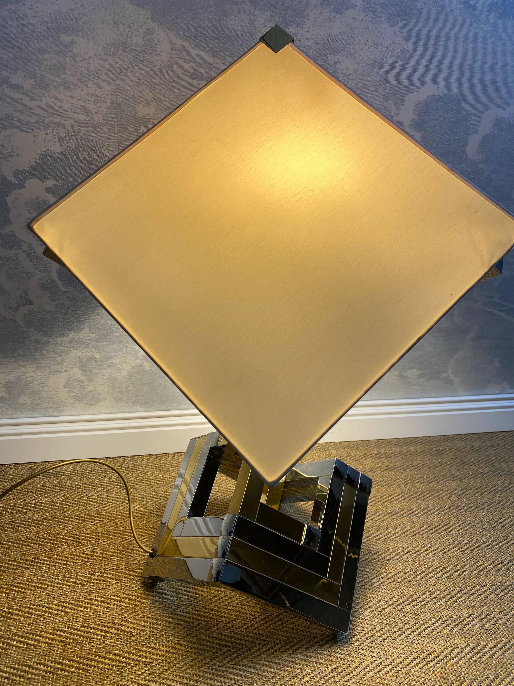 XXL two-tone table lamp in chrome and brass in the style of Willy Rizzo / Romeo Rega.