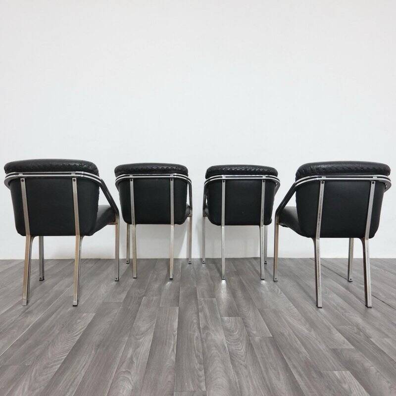 Dining Chairs with Steel and Leather by Mobil Girgi, 1970s, Set of 4