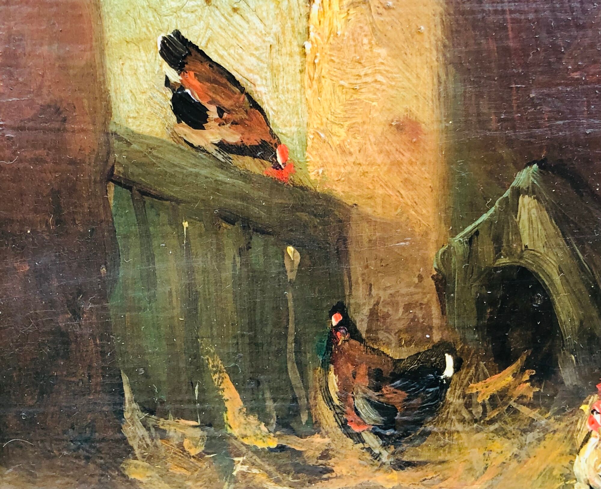 Vintage oil, "Le Poulailler" by P.Denarié, 19th