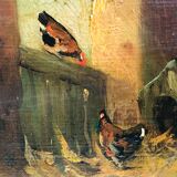 Vintage oil, "Le Poulailler" by P.Denarié, 19th