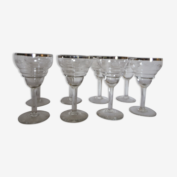 8 champagne cups 50, engraved with hand, silver edging